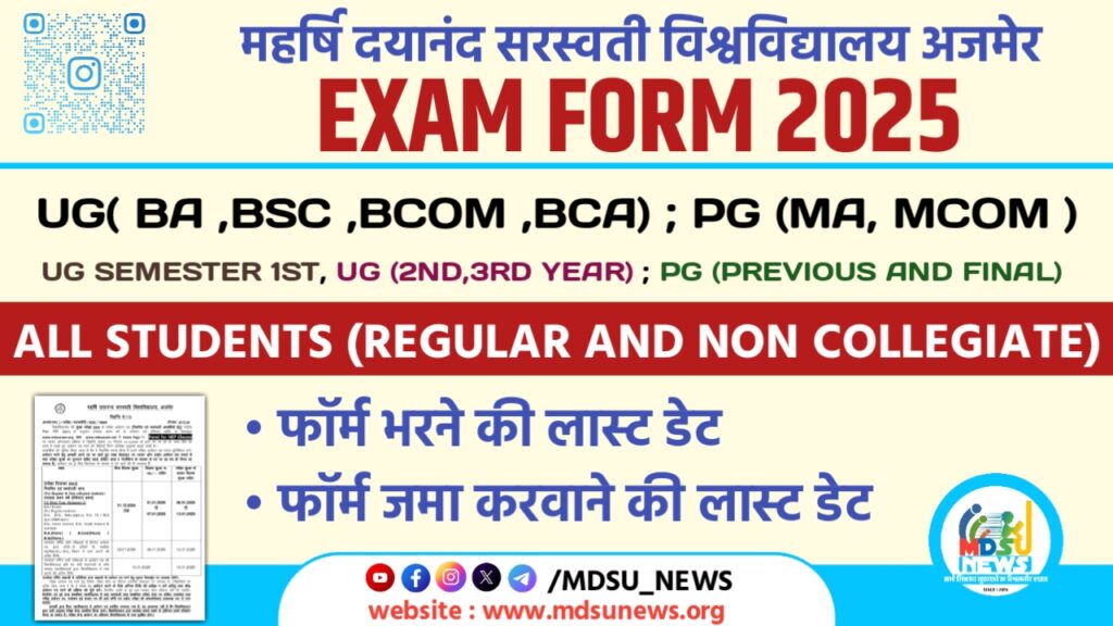 12 दिसंबर 2024 : MDSU के EXAM FORM 2025 शुरू