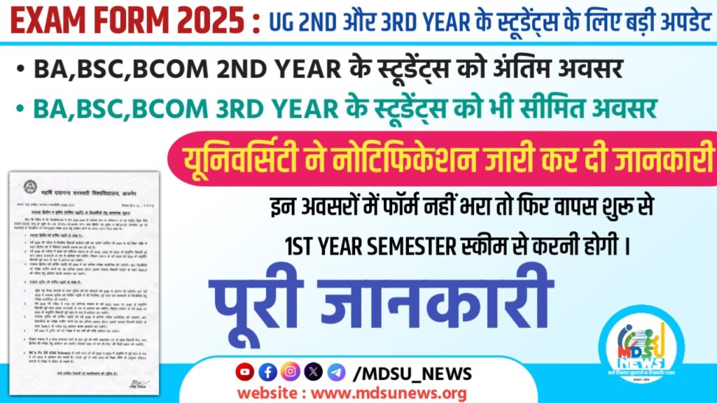 02 जनवरी 2024 : MDSU AJMER के yearly (वार्षिक ) Exam के सम्बन्ध में अपडेट